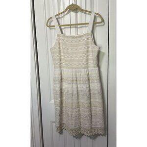 J Jill Dress Eyelet Medium Beige Off White Smocked Bodice Sundress